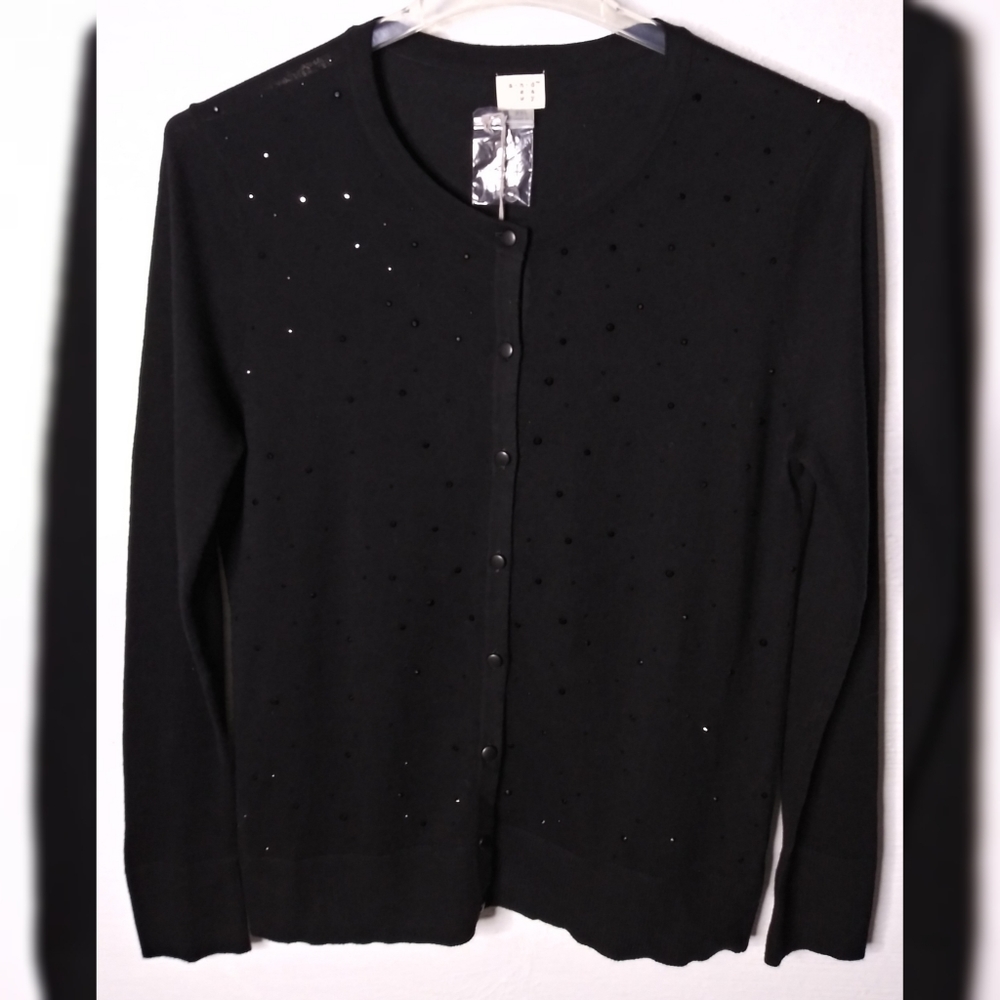 A New Day Woman's Black Jewel Front Cardigan XXL